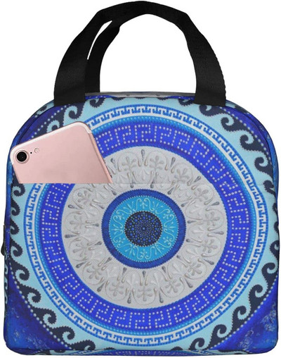Tumši zila un Aqua Nazar Evil Eye Lucky Charm izolēta pusdienu soma Amulets Boho Cooler termiskais pusdienu komplekts biroja piknika ceļojumi