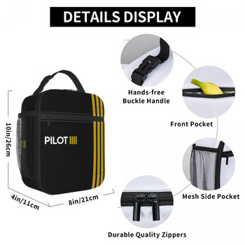 Pilot Captain Stripes Insulated Lunch Bags for Women Aviation Airplane Aviator Portable Thermal Cooler Food Lunch Box School