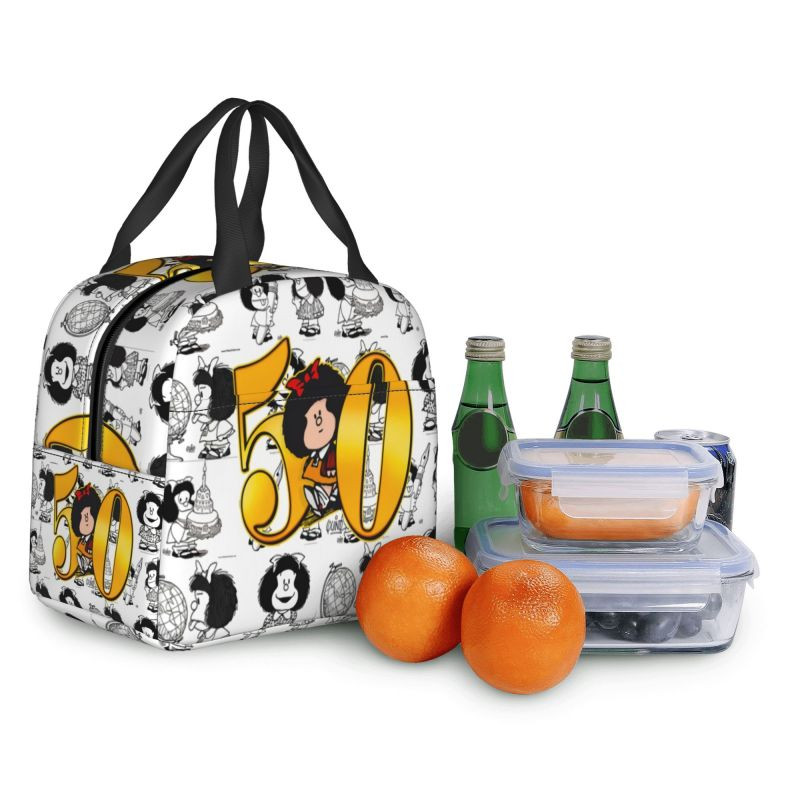 Meilė Mafalda Kawaii Termoizoliuoti pietų krepšiai Moteriški Animaciniai Nešiojami Pietūs Mokyklinei Daugiafunkciai Maisto Dėžutei