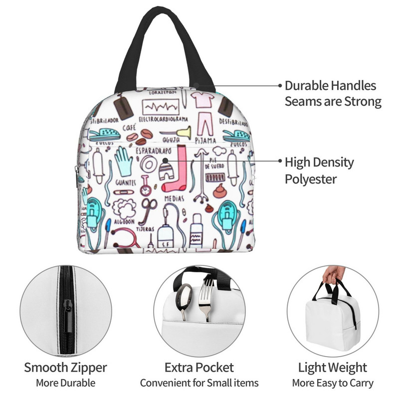 Kawaii Doctors Nurse Print izolirane torbe za ručak za žene Mala prijenosna kutija za ručak Torbe Termalne torbe za hranu Bento torbica Torba za ručak