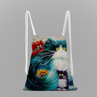 Olajfestmény nyomda hátizsák divat állati zsinóros táska nagy kapacitású cipőtáska iskola környezetvédelmi tároló táska