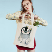 Ziedu Zebra Žirafe Hippo Lauva Pingvīns Ikdienas iepirkumu soma Dzīvnieku salokāma atkārtoti lietojama auduma audekla studentu rokassomiņa sievietēm