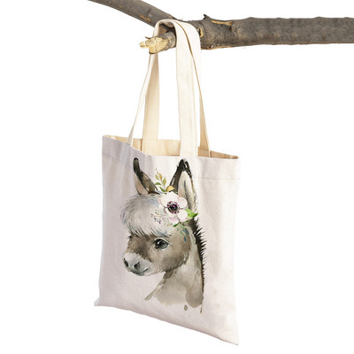 Ziedu Zebra Žirafe Hippo Lauva Pingvīns Ikdienas iepirkumu soma Dzīvnieku salokāma atkārtoti lietojama auduma audekla studentu rokassomiņa sievietēm