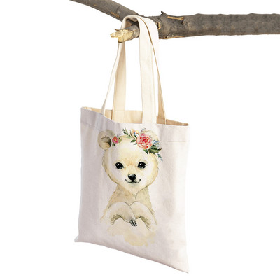 Ziedu Zebra Žirafe Hippo Lauva Pingvīns Ikdienas iepirkumu soma Dzīvnieku salokāma atkārtoti lietojama auduma audekla studentu rokassomiņa sievietēm