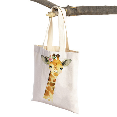 Ziedu Zebra Žirafe Hippo Lauva Pingvīns Ikdienas iepirkumu soma Dzīvnieku salokāma atkārtoti lietojama auduma audekla studentu rokassomiņa sievietēm