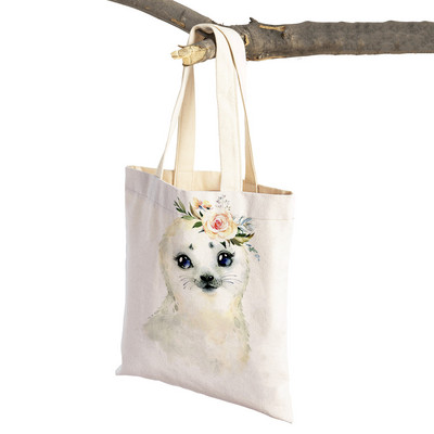 Ziedu Zebra Žirafe Hippo Lauva Pingvīns Ikdienas iepirkumu soma Dzīvnieku salokāma atkārtoti lietojama auduma audekla studentu rokassomiņa sievietēm