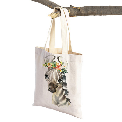 Ziedu Zebra Žirafe Hippo Lauva Pingvīns Ikdienas iepirkumu soma Dzīvnieku salokāma atkārtoti lietojama auduma audekla studentu rokassomiņa sievietēm