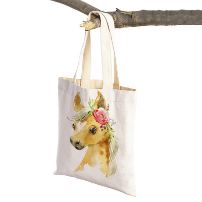 Ziedu Zebra Žirafe Hippo Lauva Pingvīns Ikdienas iepirkumu soma Dzīvnieku salokāma atkārtoti lietojama auduma audekla studentu rokassomiņa sievietēm