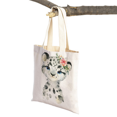 Ziedu Zebra Žirafe Hippo Lauva Pingvīns Ikdienas iepirkumu soma Dzīvnieku salokāma atkārtoti lietojama auduma audekla studentu rokassomiņa sievietēm