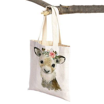 Ziedu Zebra Žirafe Hippo Lauva Pingvīns Ikdienas iepirkumu soma Dzīvnieku salokāma atkārtoti lietojama auduma audekla studentu rokassomiņa sievietēm