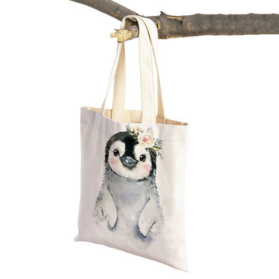 Ziedu Zebra Žirafe Hippo Lauva Pingvīns Ikdienas iepirkumu soma Dzīvnieku salokāma atkārtoti lietojama auduma audekla studentu rokassomiņa sievietēm