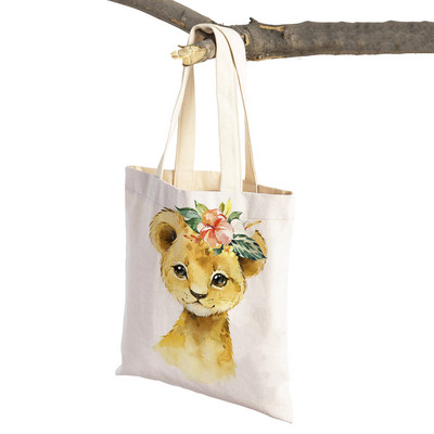 Ziedu Zebra Žirafe Hippo Lauva Pingvīns Ikdienas iepirkumu soma Dzīvnieku salokāma atkārtoti lietojama auduma audekla studentu rokassomiņa sievietēm