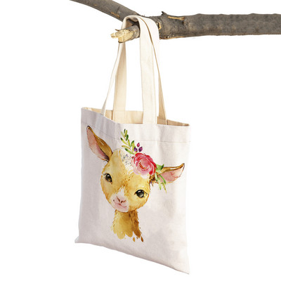 Ziedu Zebra Žirafe Hippo Lauva Pingvīns Ikdienas iepirkumu soma Dzīvnieku salokāma atkārtoti lietojama auduma audekla studentu rokassomiņa sievietēm