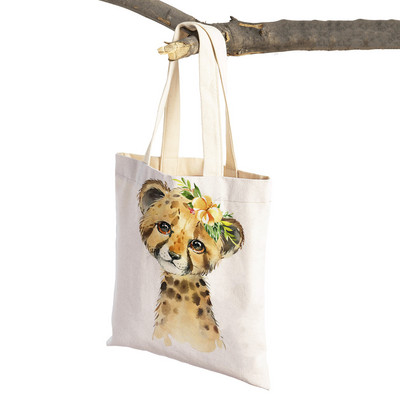 Ziedu Zebra Žirafe Hippo Lauva Pingvīns Ikdienas iepirkumu soma Dzīvnieku salokāma atkārtoti lietojama auduma audekla studentu rokassomiņa sievietēm