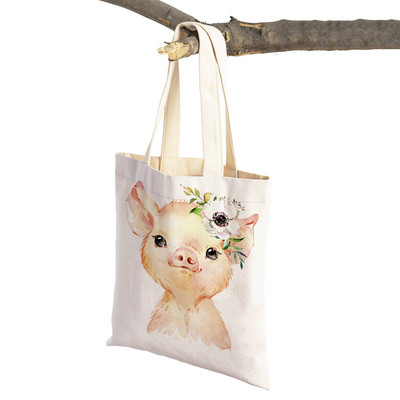 Ziedu Zebra Žirafe Hippo Lauva Pingvīns Ikdienas iepirkumu soma Dzīvnieku salokāma atkārtoti lietojama auduma audekla studentu rokassomiņa sievietēm