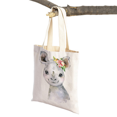 Ziedu Zebra Žirafe Hippo Lauva Pingvīns Ikdienas iepirkumu soma Dzīvnieku salokāma atkārtoti lietojama auduma audekla studentu rokassomiņa sievietēm