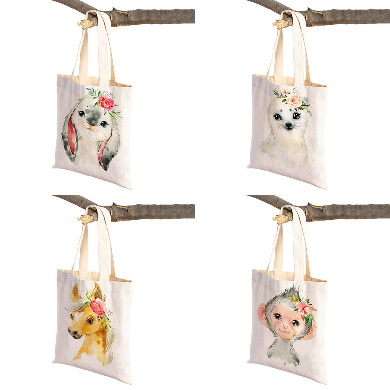 Ziedu Zebra Žirafe Hippo Lauva Pingvīns Ikdienas iepirkumu soma Dzīvnieku salokāma atkārtoti lietojama auduma audekla studentu rokassomiņa sievietēm