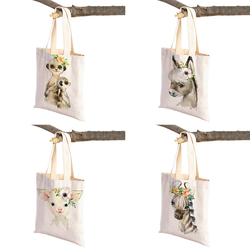 Ziedu Zebra Žirafe Hippo Lauva Pingvīns Ikdienas iepirkumu soma Dzīvnieku salokāma atkārtoti lietojama auduma audekla studentu rokassomiņa sievietēm