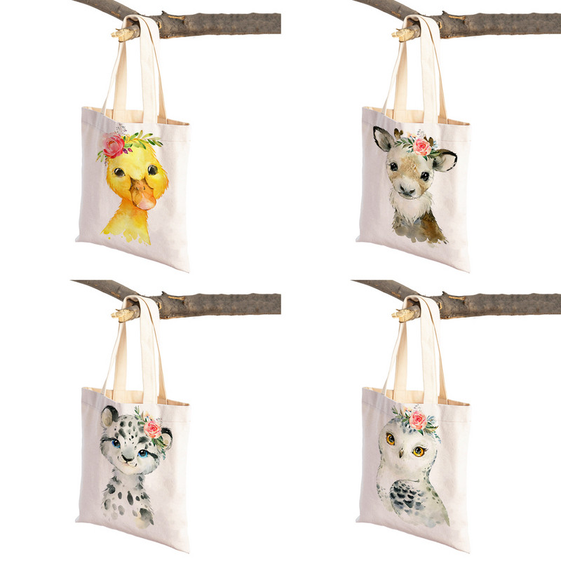 Ziedu Zebra Žirafe Hippo Lauva Pingvīns Ikdienas iepirkumu soma Dzīvnieku salokāma atkārtoti lietojama auduma audekla studentu rokassomiņa sievietēm