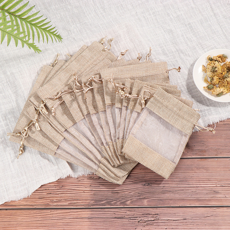 5 komada božićnog prozora za nakit Vrećica s uzicom Poklon od vreće od lana Džepna vreća od jute Vreće za pohranu slatkiša