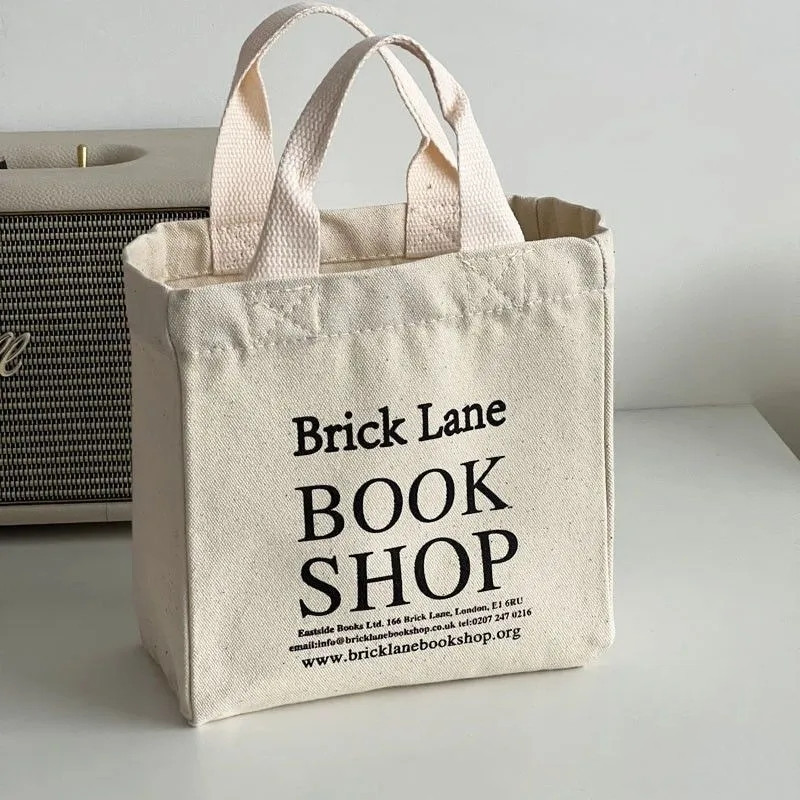 Nova platnena torba za ručak Knjižara Kutija za ručak s ispisom Torba za piknik Mala ručna torbica Pamučna tkanina Vreće za pohranu hrane za višekratnu upotrebu za uredske dame