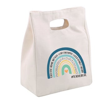 Rainbow Best Teacher Ever Life Lunch Thermal Insulated Tote Bag Canvas Travel Picnic School Αποθήκευση τροφίμων Bolsa Comida Trabajo