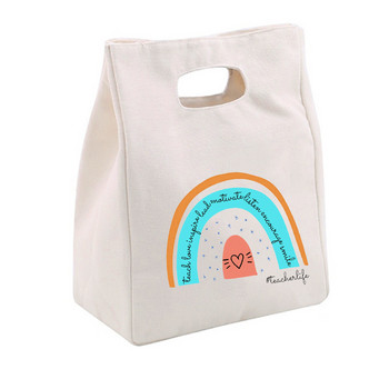 Rainbow Best Teacher Ever Life Lunch Thermal Insulated Tote Bag Canvas Travel Picnic School Αποθήκευση τροφίμων Bolsa Comida Trabajo