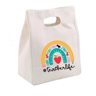 Rainbow Best Teacher Ever Life Prânz Termoizolat Tote Bag Canvas Travel Picnic Scoala Depozitare Alimente Bolsa Comida Trabajo