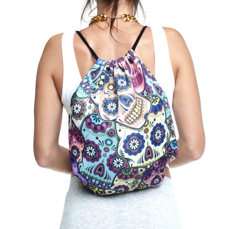 Halloween húzózsinór táska színes koponya sütőtök polip élelmiszer 3D nyomtatott tasak táska aranyos hátizsák pénztárca táskák utazáshoz