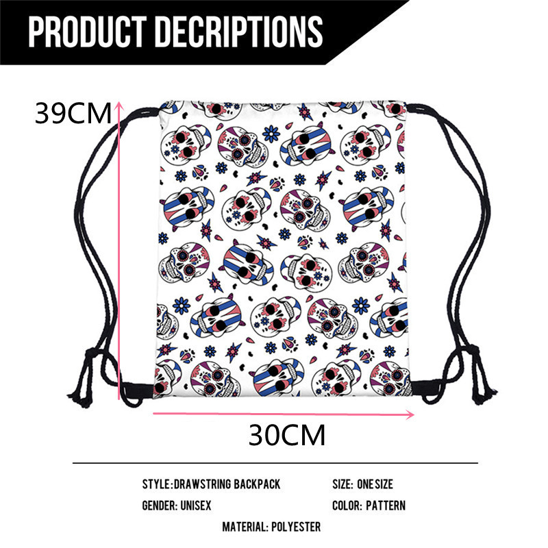 Halloween húzózsinór táska színes koponya sütőtök polip élelmiszer 3D nyomtatott tasak táska aranyos hátizsák pénztárca táskák utazáshoz