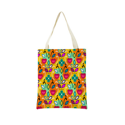 Mexico Geometric Pattern εκτύπωση διπλής όψης Eco Market Λευκά είδη Τσάντα αγορών Εξωτερική αναδιπλούμενη φορητή βολική θήκη αποθήκευσης