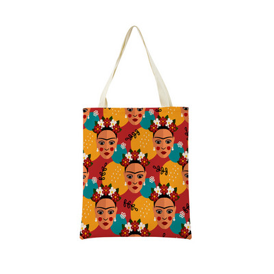 Mexico Geometric Pattern εκτύπωση διπλής όψης Eco Market Λευκά είδη Τσάντα αγορών Εξωτερική αναδιπλούμενη φορητή βολική θήκη αποθήκευσης