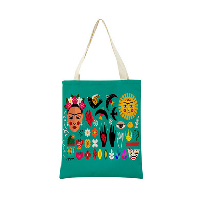 Mexico Geometric Pattern εκτύπωση διπλής όψης Eco Market Λευκά είδη Τσάντα αγορών Εξωτερική αναδιπλούμενη φορητή βολική θήκη αποθήκευσης