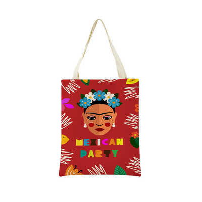 Mexico Geometric Pattern εκτύπωση διπλής όψης Eco Market Λευκά είδη Τσάντα αγορών Εξωτερική αναδιπλούμενη φορητή βολική θήκη αποθήκευσης