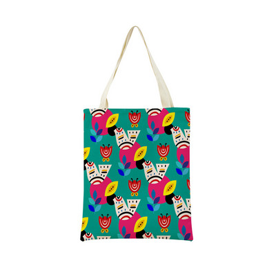 Mexico Geometric Pattern εκτύπωση διπλής όψης Eco Market Λευκά είδη Τσάντα αγορών Εξωτερική αναδιπλούμενη φορητή βολική θήκη αποθήκευσης