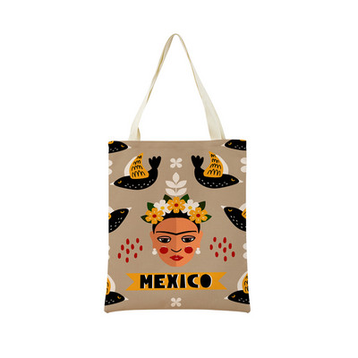 Mexico Geometric Pattern εκτύπωση διπλής όψης Eco Market Λευκά είδη Τσάντα αγορών Εξωτερική αναδιπλούμενη φορητή βολική θήκη αποθήκευσης