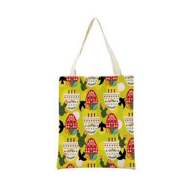 Mexico Geometric Pattern εκτύπωση διπλής όψης Eco Market Λευκά είδη Τσάντα αγορών Εξωτερική αναδιπλούμενη φορητή βολική θήκη αποθήκευσης