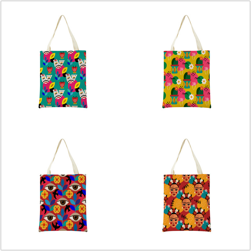 Mexico Geometric Pattern εκτύπωση διπλής όψης Eco Market Λευκά είδη Τσάντα αγορών Εξωτερική αναδιπλούμενη φορητή βολική θήκη αποθήκευσης