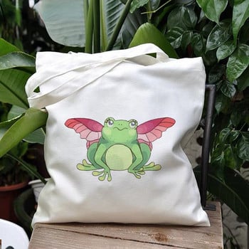 Cartoon Frog Vintage Fashion School Bag Harajuku Νέα Τσάντα ώμου Μεγάλης χωρητικότητας Εκτύπωση Ulzzang Casual Canvas Bag Anime Eom Handbag