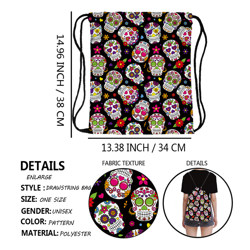 JomTokoy Nova modna torba s uzicom za ispis lubanje Sportski vodootporni ruksak Svežanj s džepovima Muškarci Žene