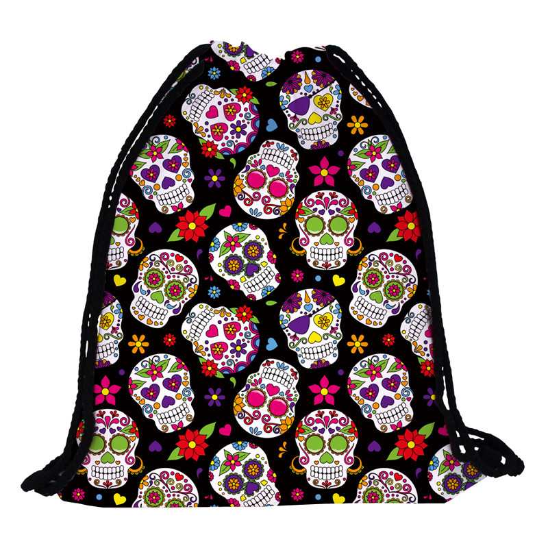 JomTokoy Nova modna torba s uzicom za ispis lubanje Sportski vodootporni ruksak Svežanj s džepovima Muškarci Žene