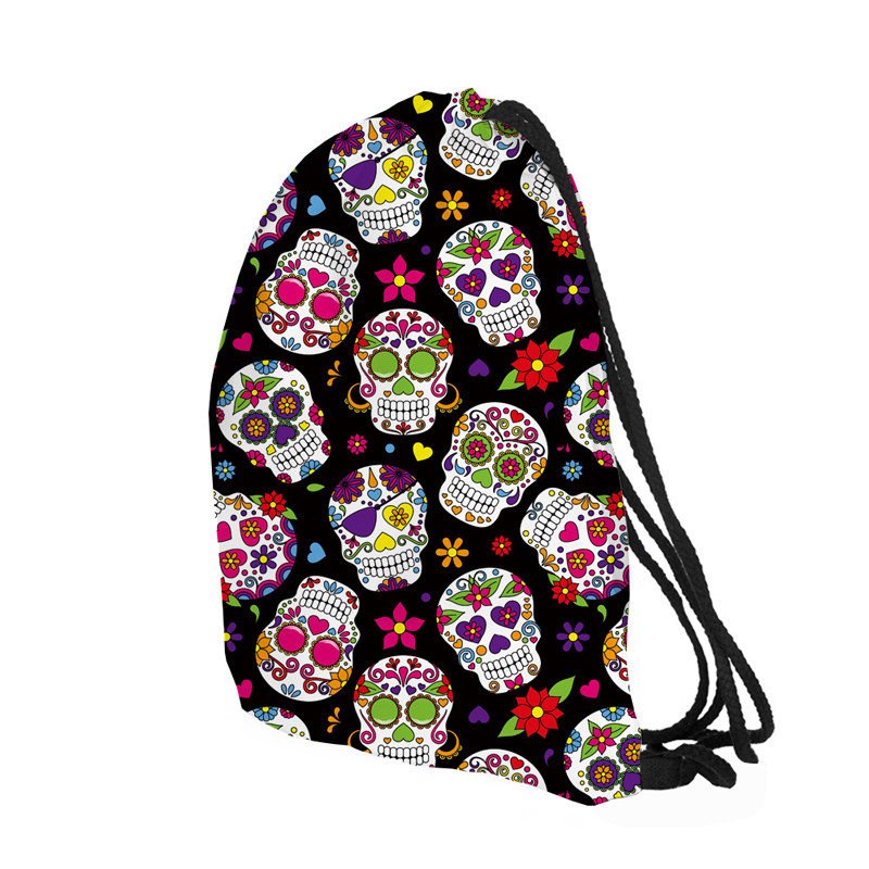 JomTokoy Nova modna torba s uzicom za ispis lubanje Sportski vodootporni ruksak Svežanj s džepovima Muškarci Žene