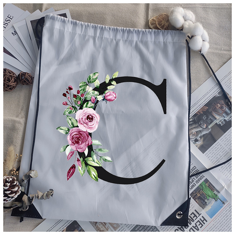 Savelkamās aukliņas soma alfabēta ziedu apdruka bērnu skolas mugursoma vīriešiem sievietēm sporta ūdensizturīgi salokāmi somas jogas somiņa