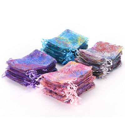 25 vnt. / siunta 12x9 cm raišteliai Kalėdų pakavimo maišeliai Coralline organza papuošalų maišelis Vestuvių vakarėlio malonės dovanų maišelis