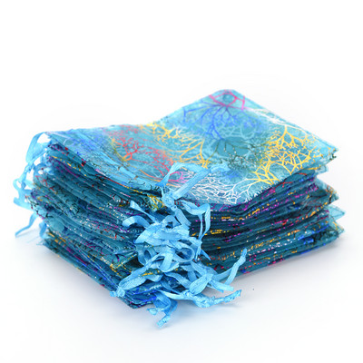 25Pcs/lot 12X9cm Drawstring Vrećice za Božićno pakiranje Coralline Organza Torbica za nakit Vrećica za darove za vjenčanje