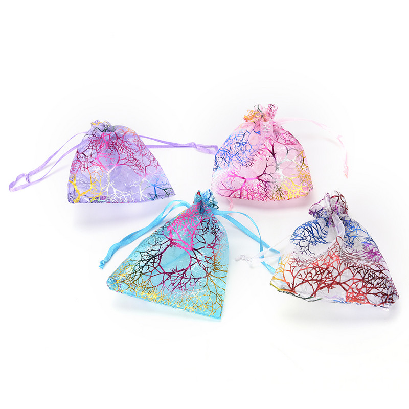 25Pcs/lot 12X9cm Drawstring Vrećice za Božićno pakiranje Coralline Organza Torbica za nakit Vrećica za darove za vjenčanje