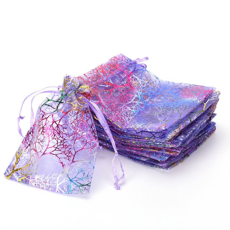 25Pcs/lot 12X9cm Drawstring Vrećice za Božićno pakiranje Coralline Organza Torbica za nakit Vrećica za darove za vjenčanje