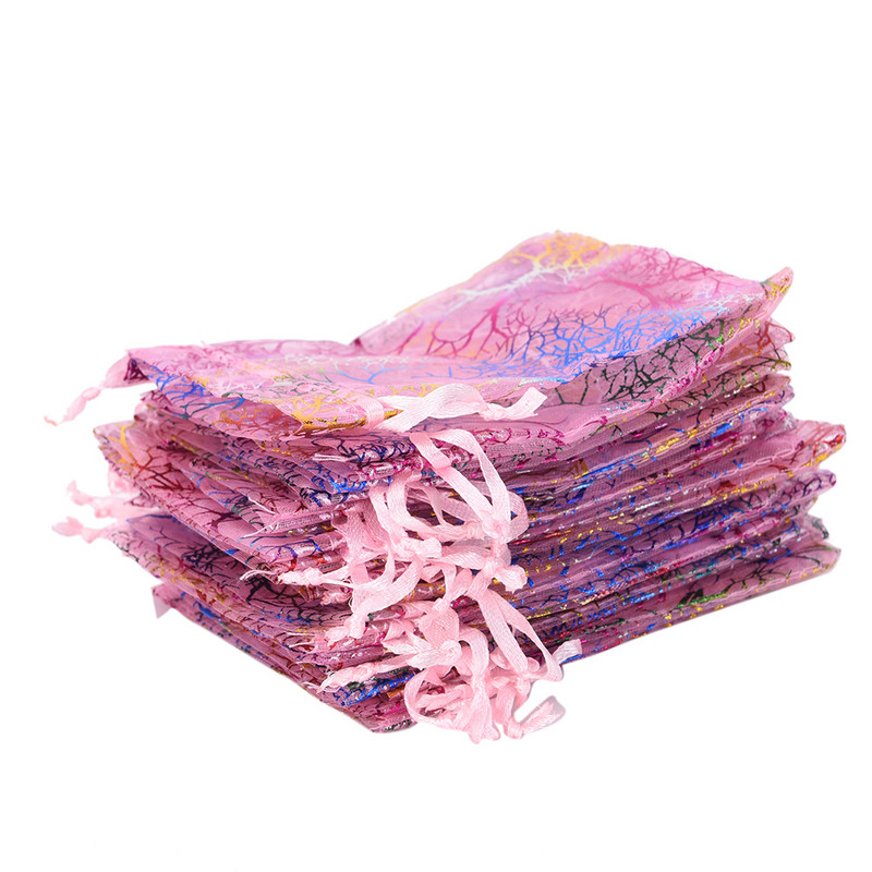 25Pcs/lot 12X9cm Drawstring Vrećice za Božićno pakiranje Coralline Organza Torbica za nakit Vrećica za darove za vjenčanje