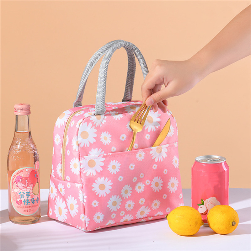 Friss százszorszép mintás ebéddoboztáska nejlon hordozható cipzáras vízálló ebédlőtáska hőszigetelt friss hűtőtáskák élelmiszer piknik táska