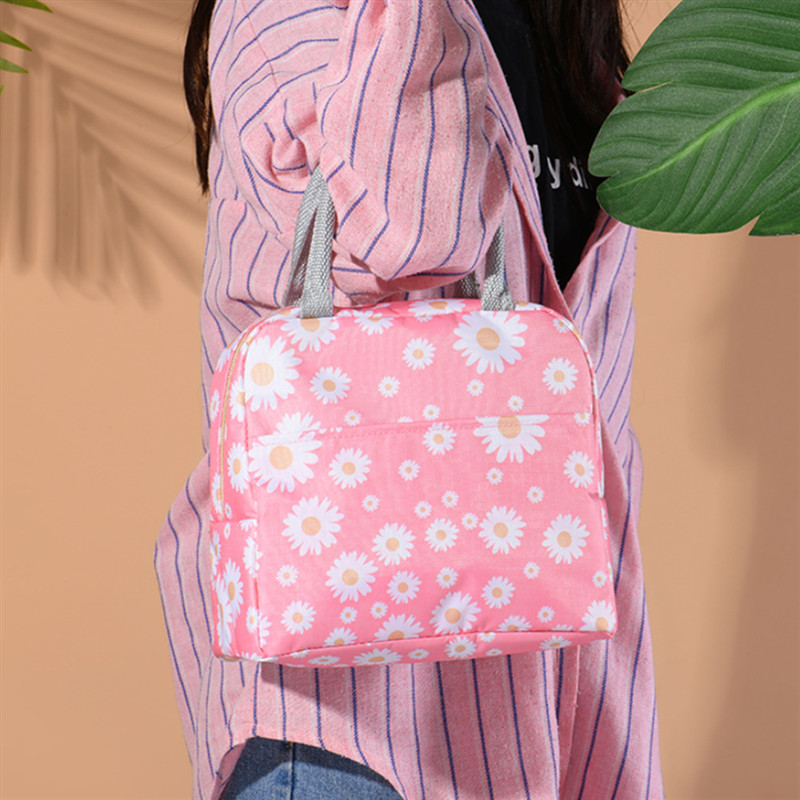 Friss százszorszép mintás ebéddoboztáska nejlon hordozható cipzáras vízálló ebédlőtáska hőszigetelt friss hűtőtáskák élelmiszer piknik táska